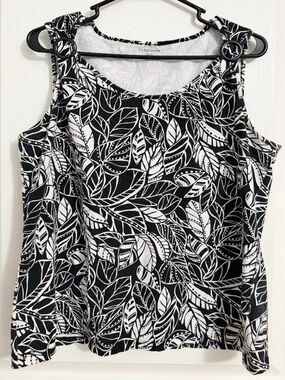 Croft & Barrow Black White Leaf Print Ring Strap Stretch Tank Top Size XL